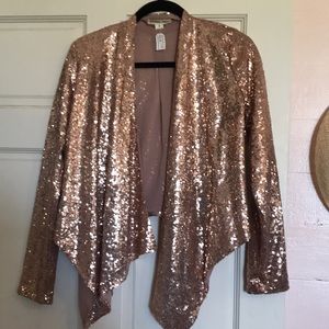 Double Zero Rose Gold Sequin Draped Blazer